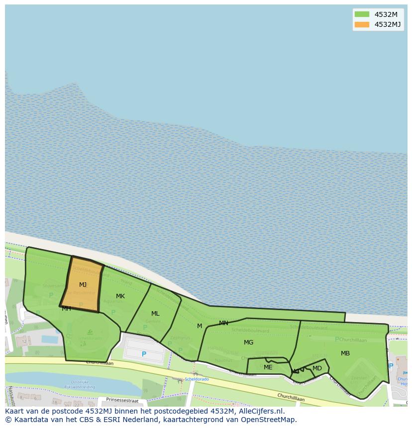 Afbeelding van het postcodegebied 4532 MJ op de kaart.