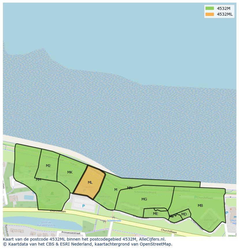 Afbeelding van het postcodegebied 4532 ML op de kaart.
