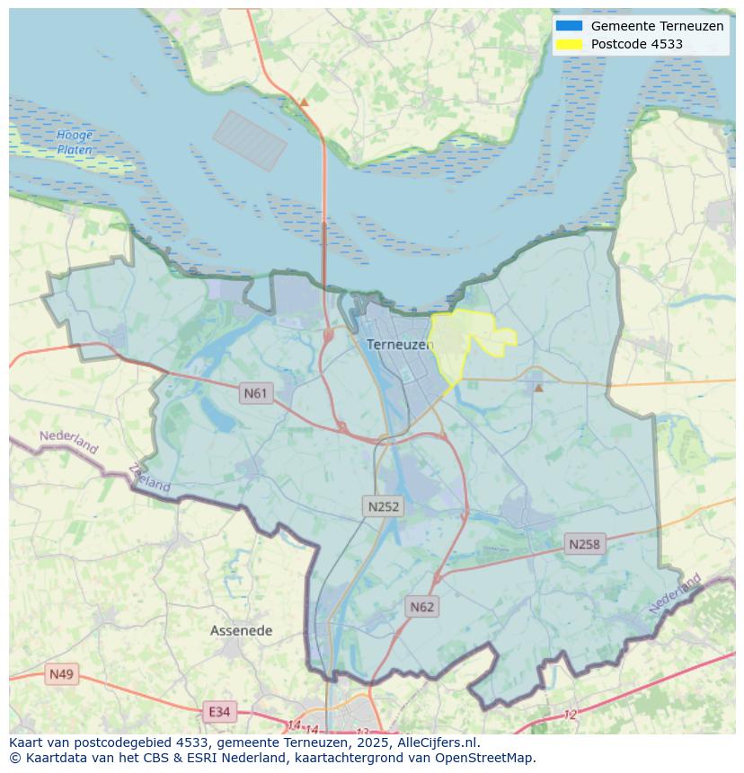 Afbeelding van het postcodegebied 4533 op de kaart.