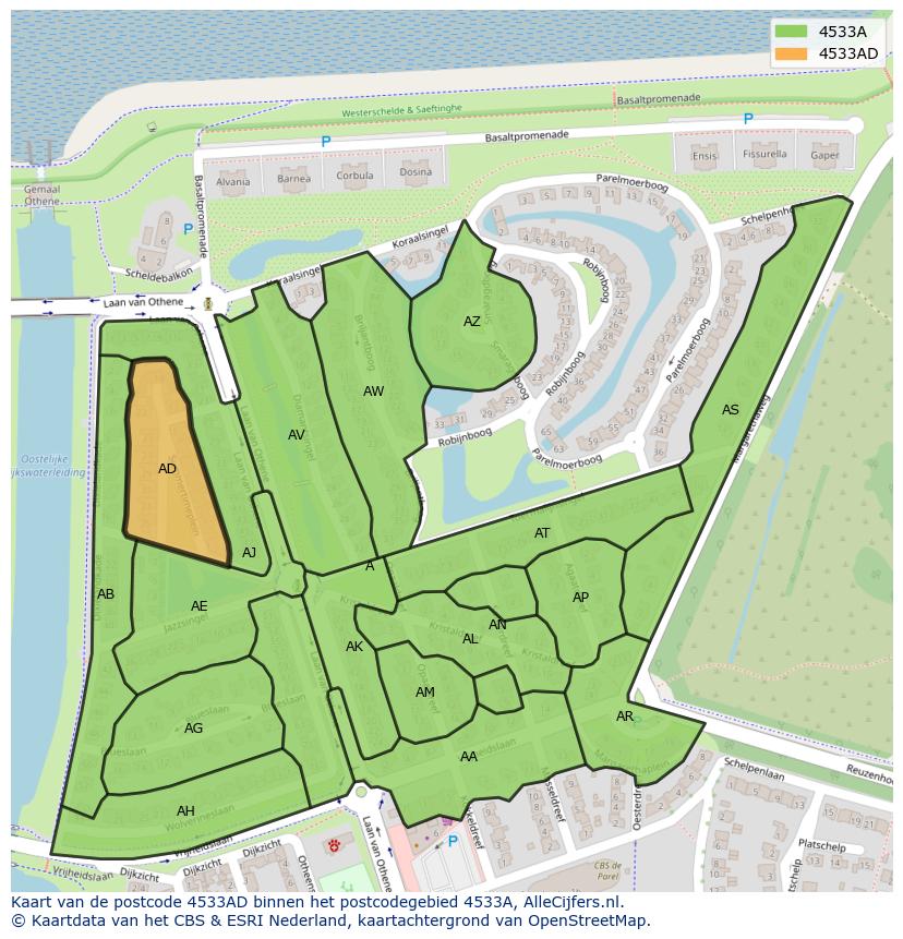 Afbeelding van het postcodegebied 4533 AD op de kaart.