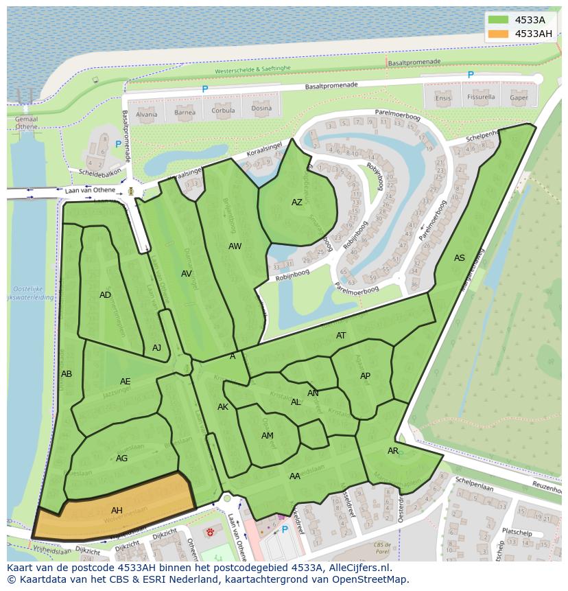 Afbeelding van het postcodegebied 4533 AH op de kaart.