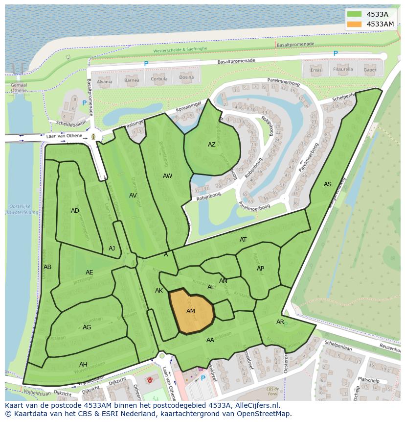 Afbeelding van het postcodegebied 4533 AM op de kaart.