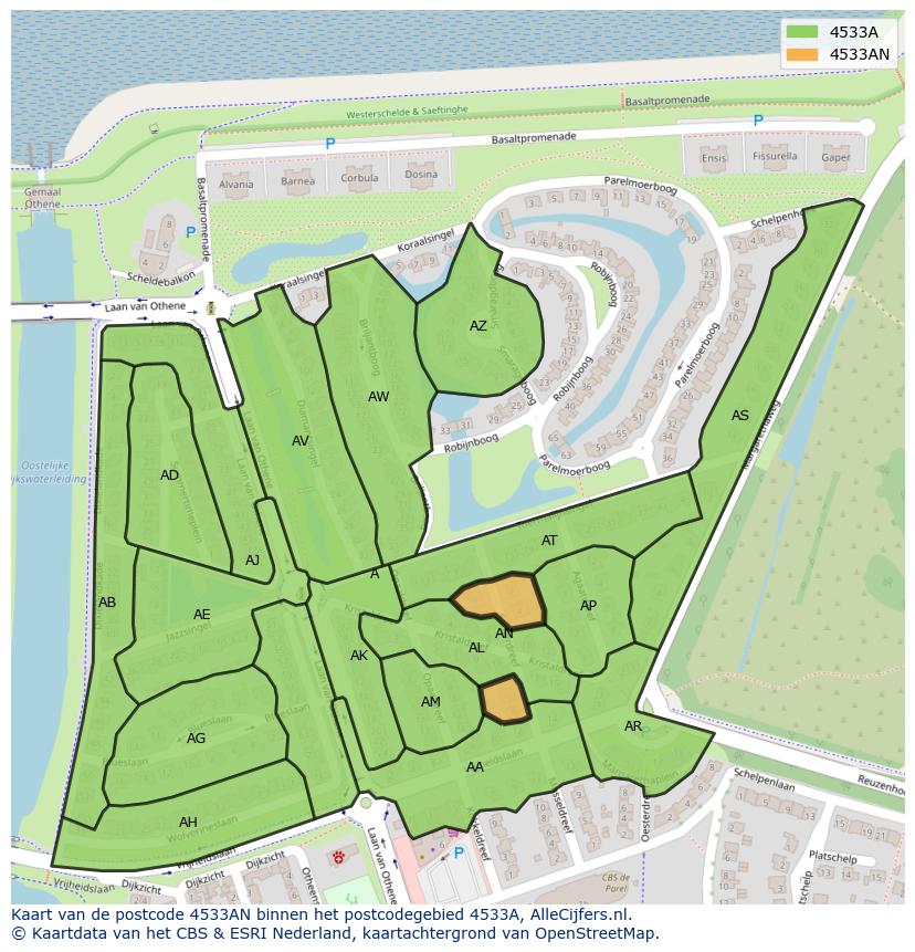 Afbeelding van het postcodegebied 4533 AN op de kaart.