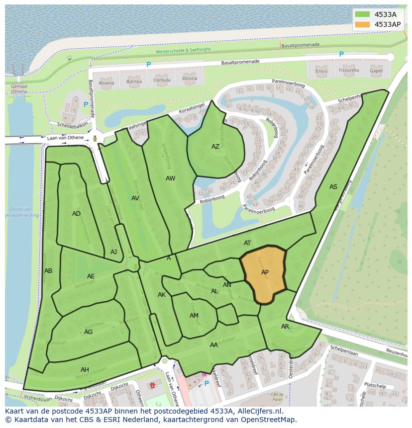 Afbeelding van het postcodegebied 4533 AP op de kaart.