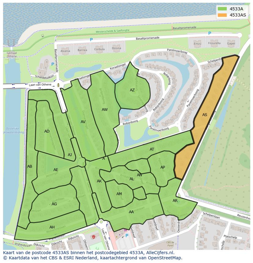 Afbeelding van het postcodegebied 4533 AS op de kaart.