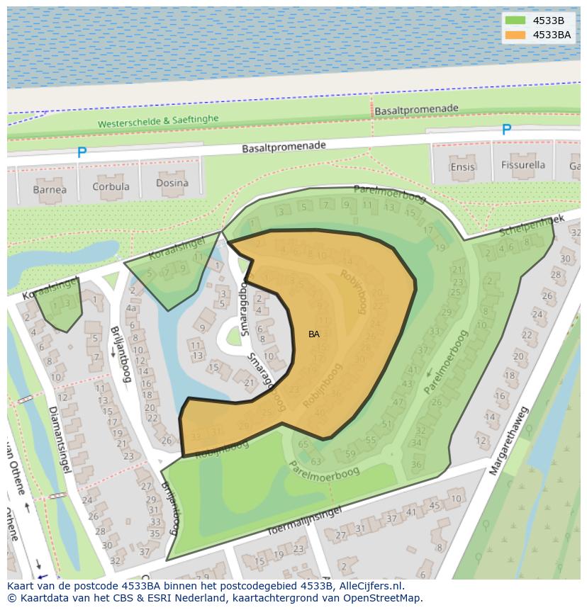Afbeelding van het postcodegebied 4533 BA op de kaart.