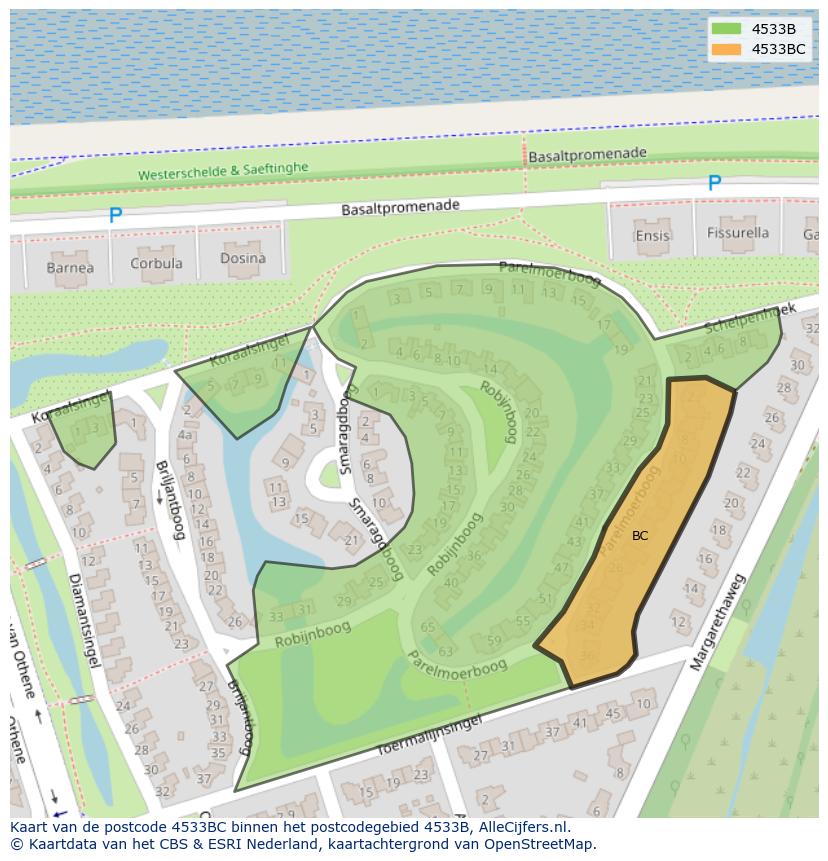 Afbeelding van het postcodegebied 4533 BC op de kaart.