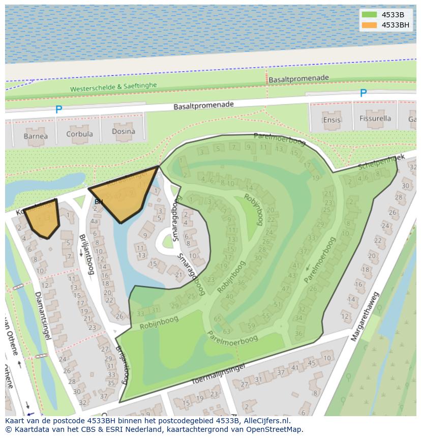 Afbeelding van het postcodegebied 4533 BH op de kaart.
