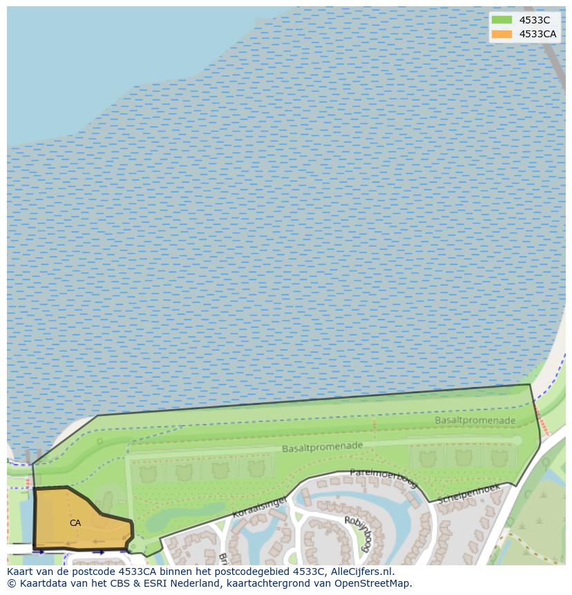 Afbeelding van het postcodegebied 4533 CA op de kaart.