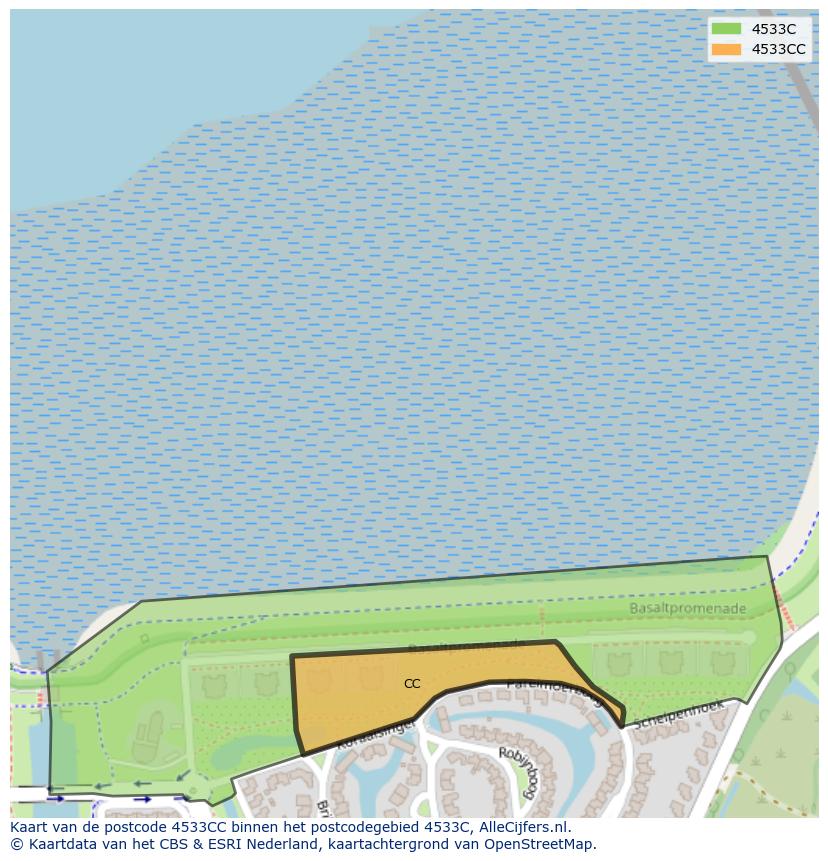 Afbeelding van het postcodegebied 4533 CC op de kaart.