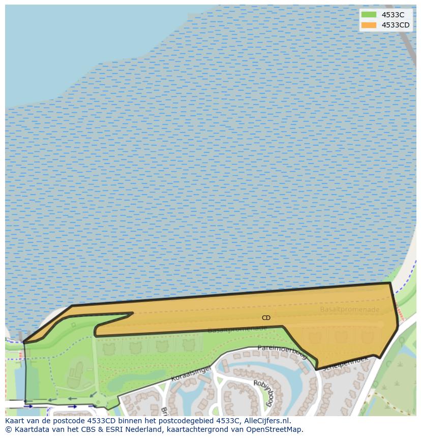 Afbeelding van het postcodegebied 4533 CD op de kaart.