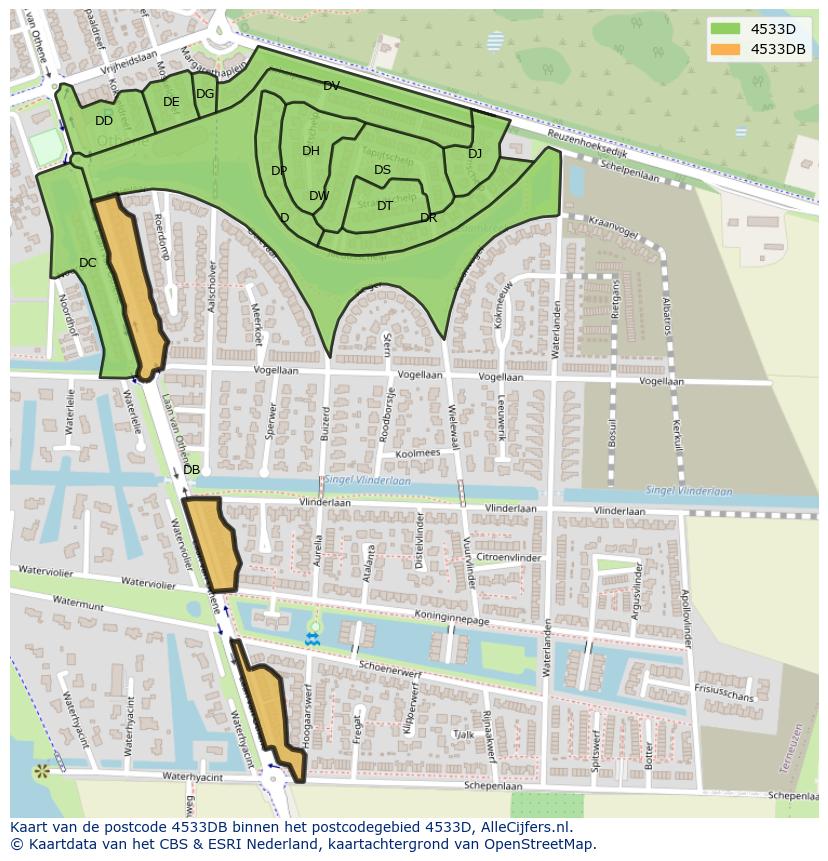Afbeelding van het postcodegebied 4533 DB op de kaart.