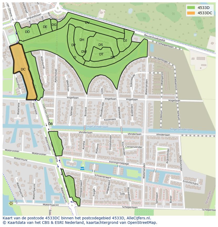 Afbeelding van het postcodegebied 4533 DC op de kaart.