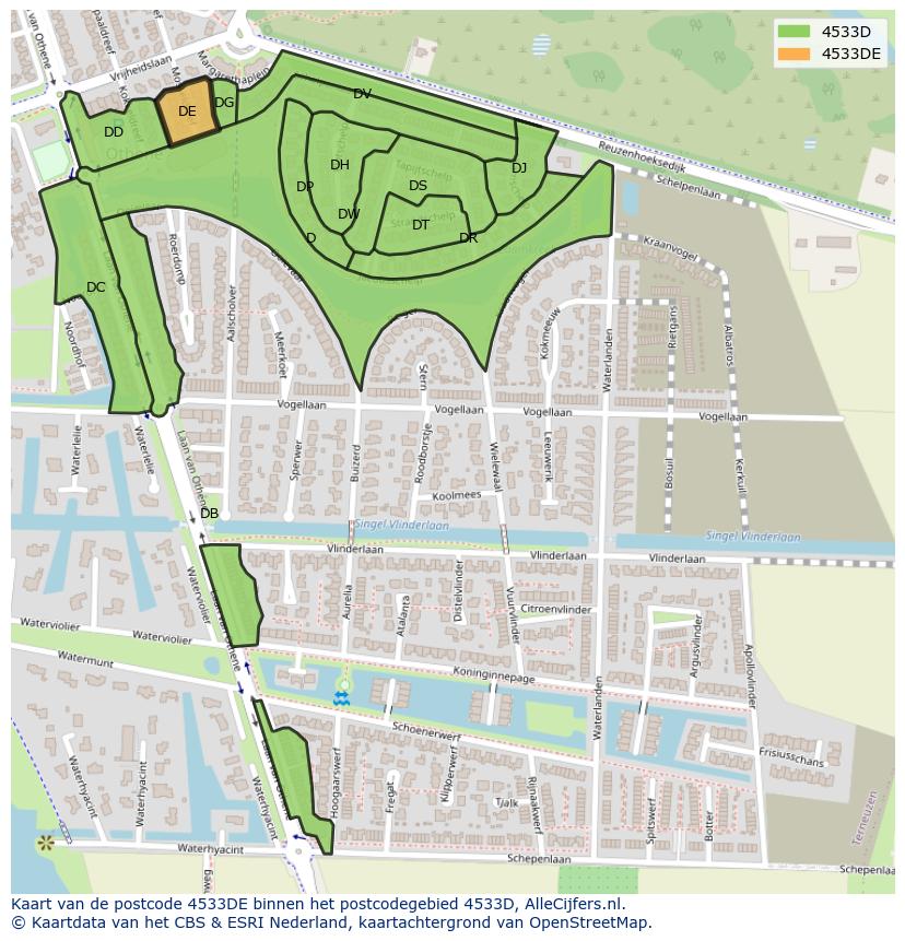 Afbeelding van het postcodegebied 4533 DE op de kaart.