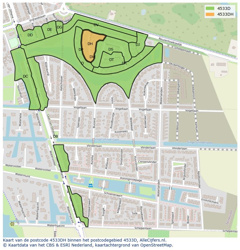 Afbeelding van het postcodegebied 4533 DH op de kaart.