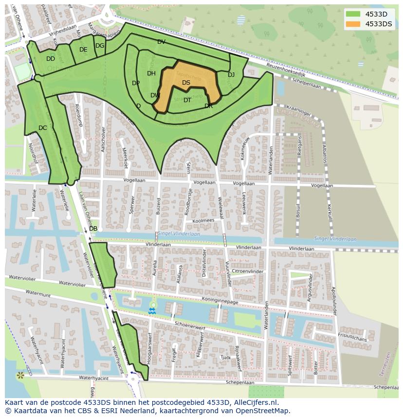 Afbeelding van het postcodegebied 4533 DS op de kaart.