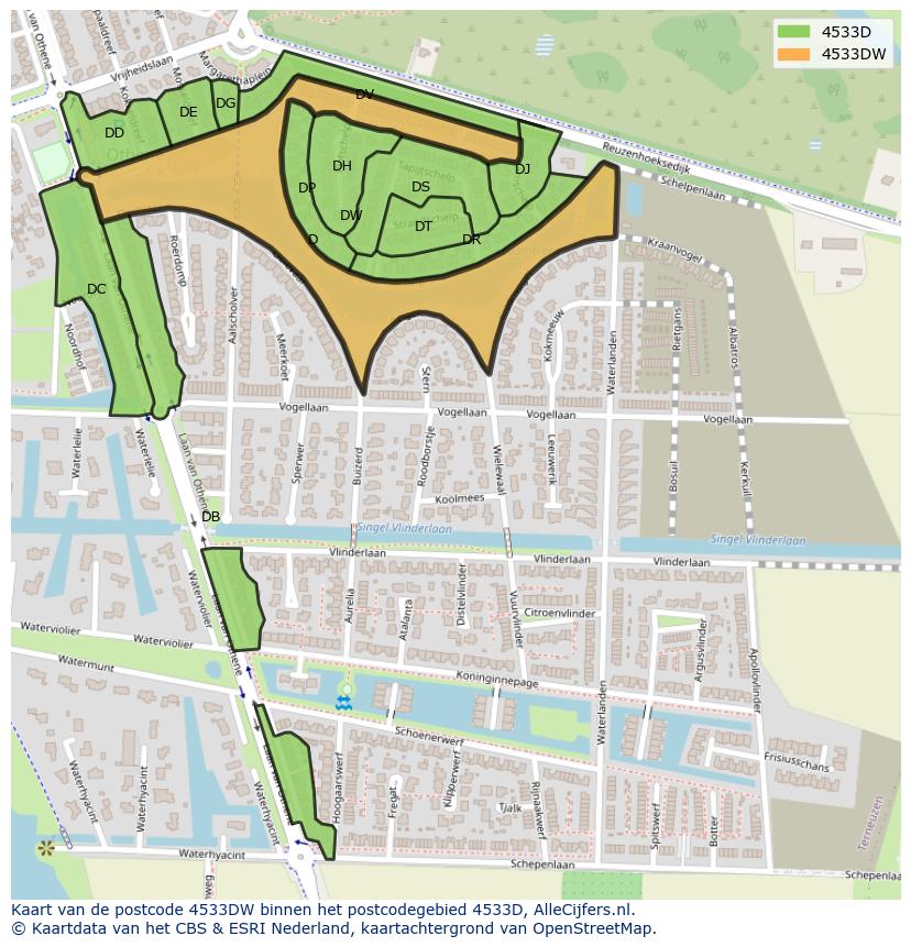 Afbeelding van het postcodegebied 4533 DW op de kaart.