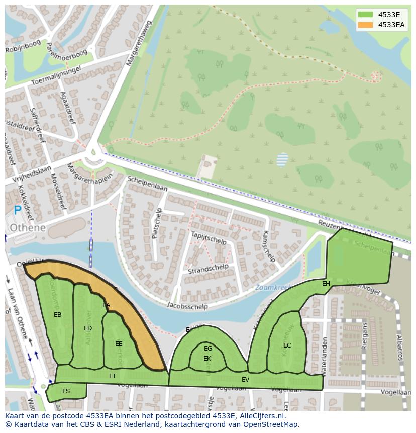 Afbeelding van het postcodegebied 4533 EA op de kaart.