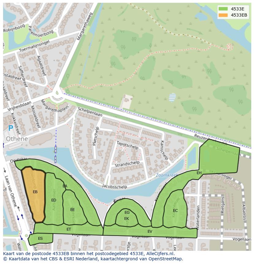 Afbeelding van het postcodegebied 4533 EB op de kaart.