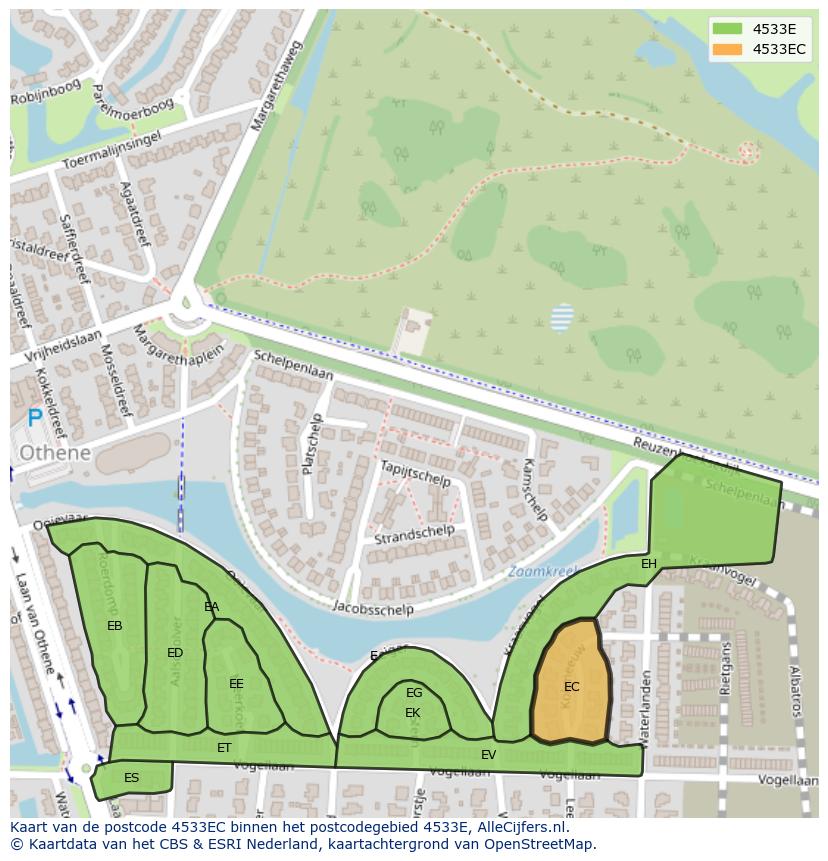 Afbeelding van het postcodegebied 4533 EC op de kaart.