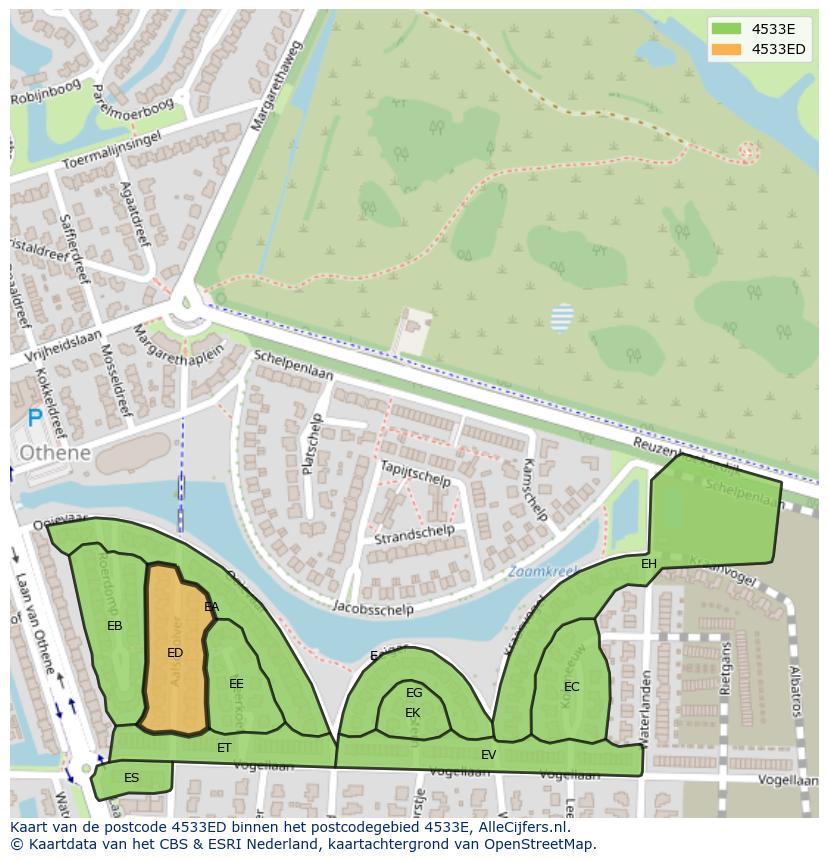 Afbeelding van het postcodegebied 4533 ED op de kaart.