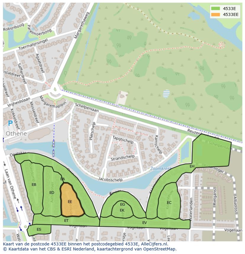 Afbeelding van het postcodegebied 4533 EE op de kaart.