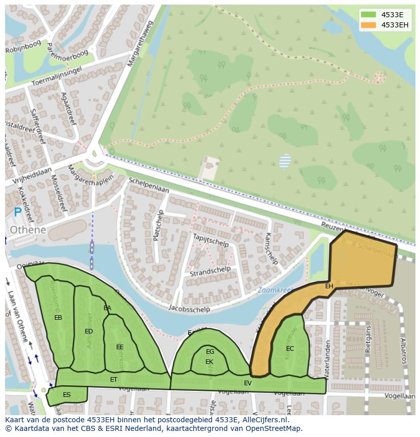 Afbeelding van het postcodegebied 4533 EH op de kaart.