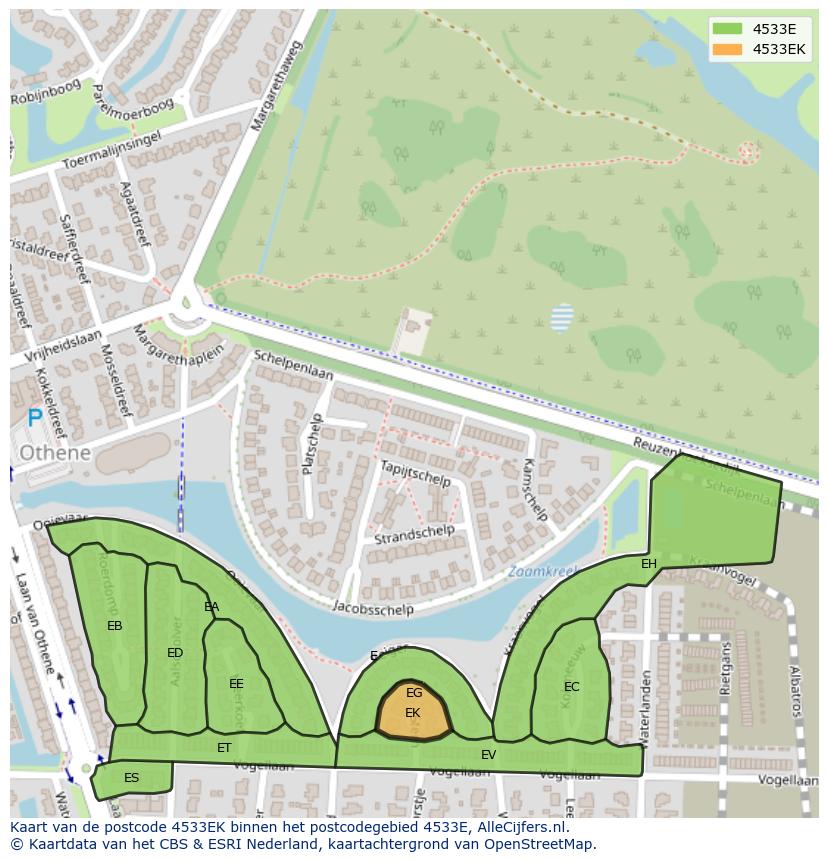Afbeelding van het postcodegebied 4533 EK op de kaart.