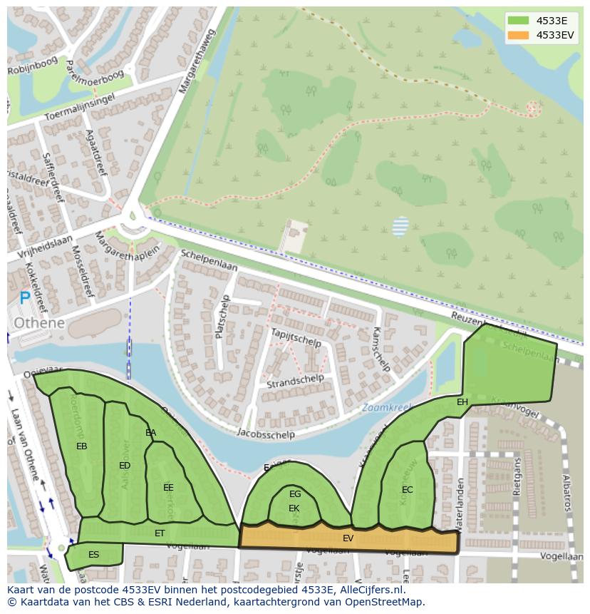 Afbeelding van het postcodegebied 4533 EV op de kaart.