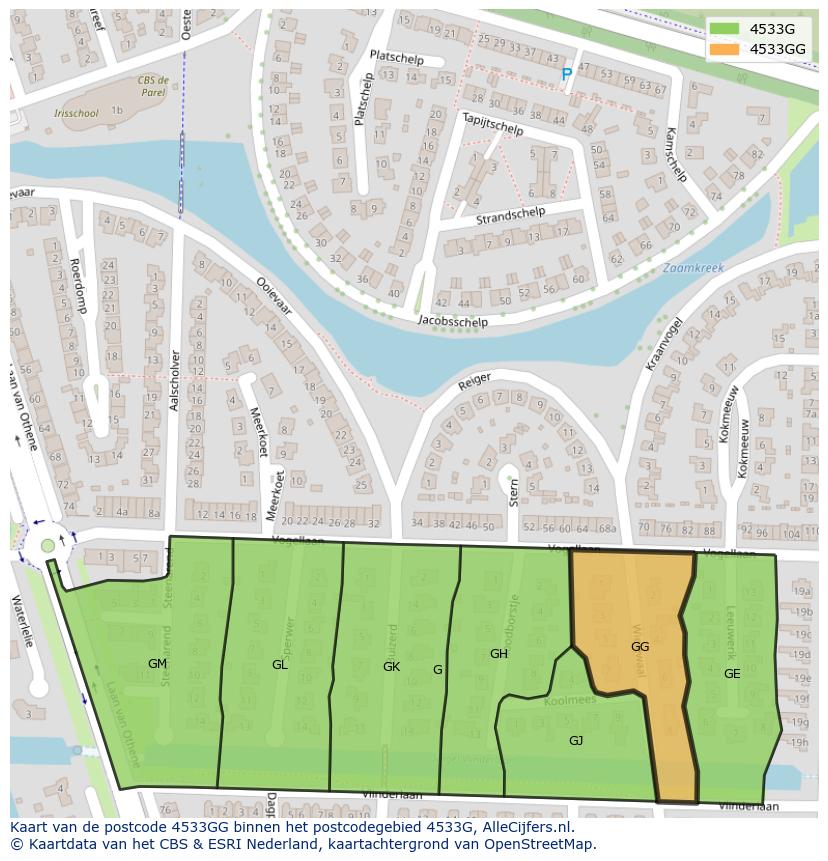 Afbeelding van het postcodegebied 4533 GG op de kaart.