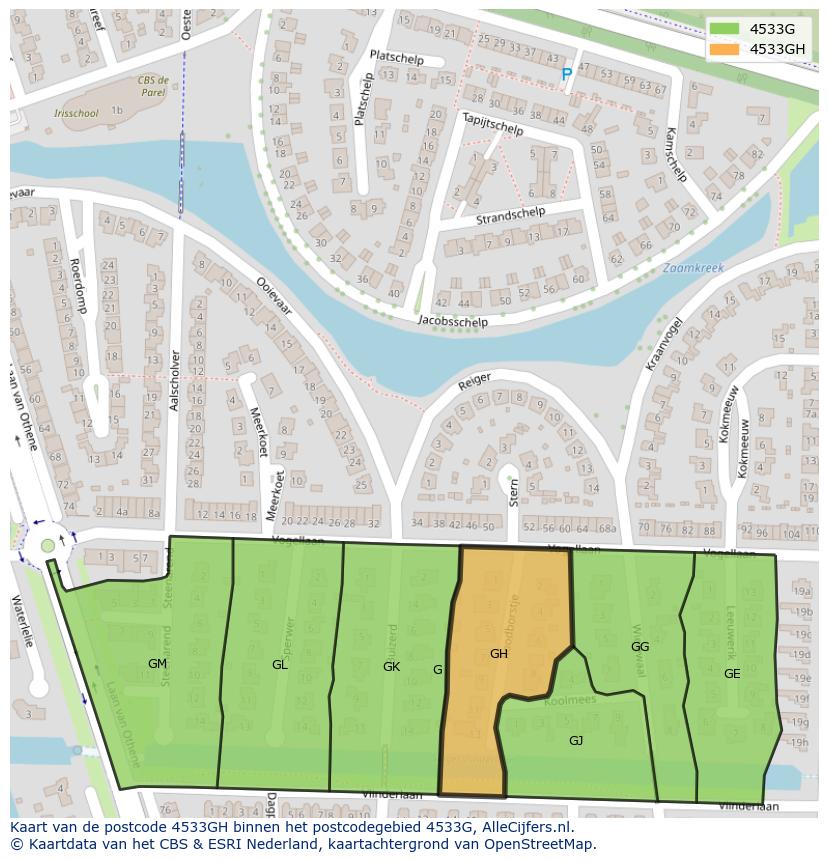 Afbeelding van het postcodegebied 4533 GH op de kaart.