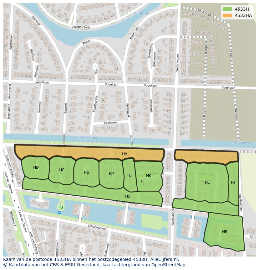Afbeelding van het postcodegebied 4533 HA op de kaart.