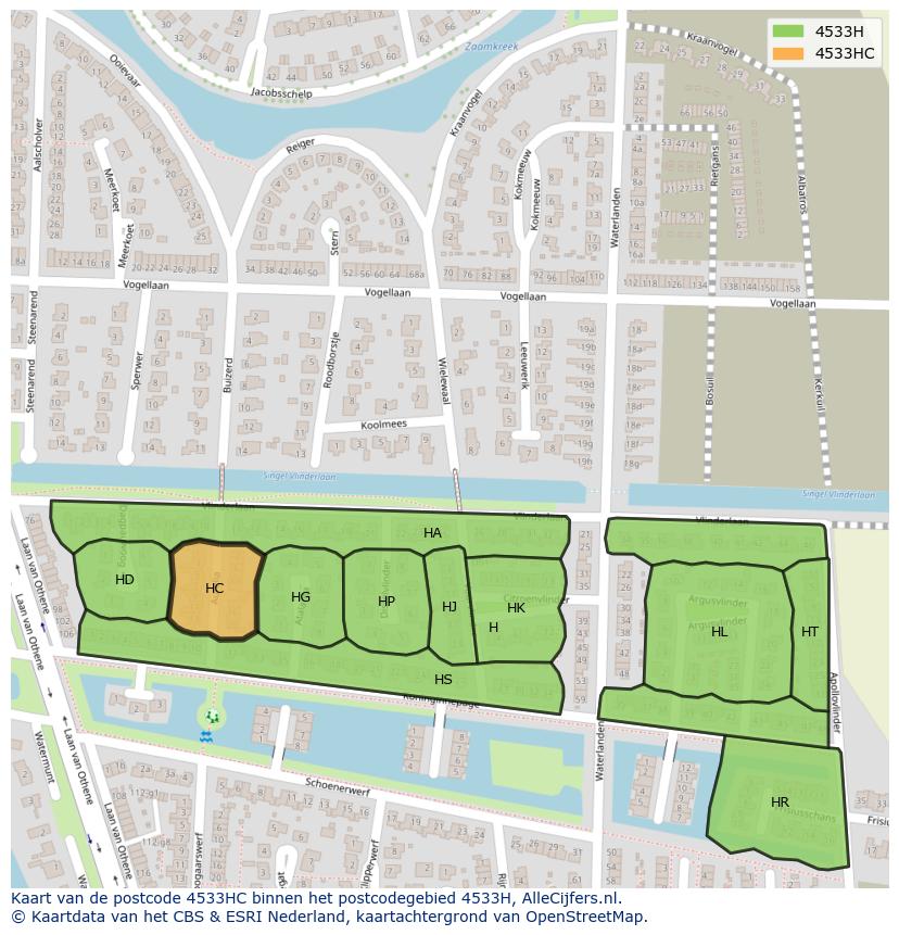 Afbeelding van het postcodegebied 4533 HC op de kaart.