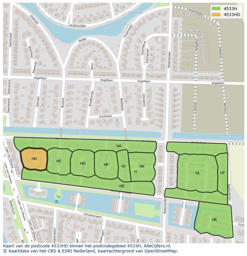 Afbeelding van het postcodegebied 4533 HD op de kaart.