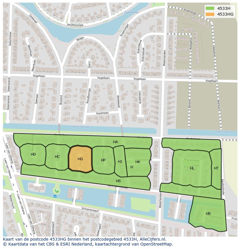 Afbeelding van het postcodegebied 4533 HG op de kaart.