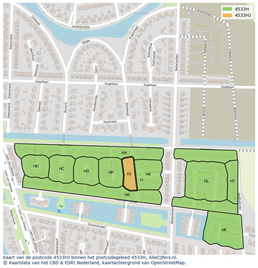Afbeelding van het postcodegebied 4533 HJ op de kaart.