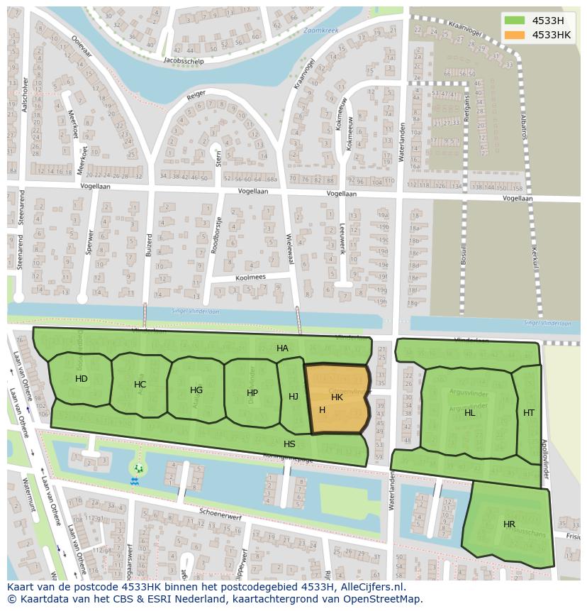Afbeelding van het postcodegebied 4533 HK op de kaart.