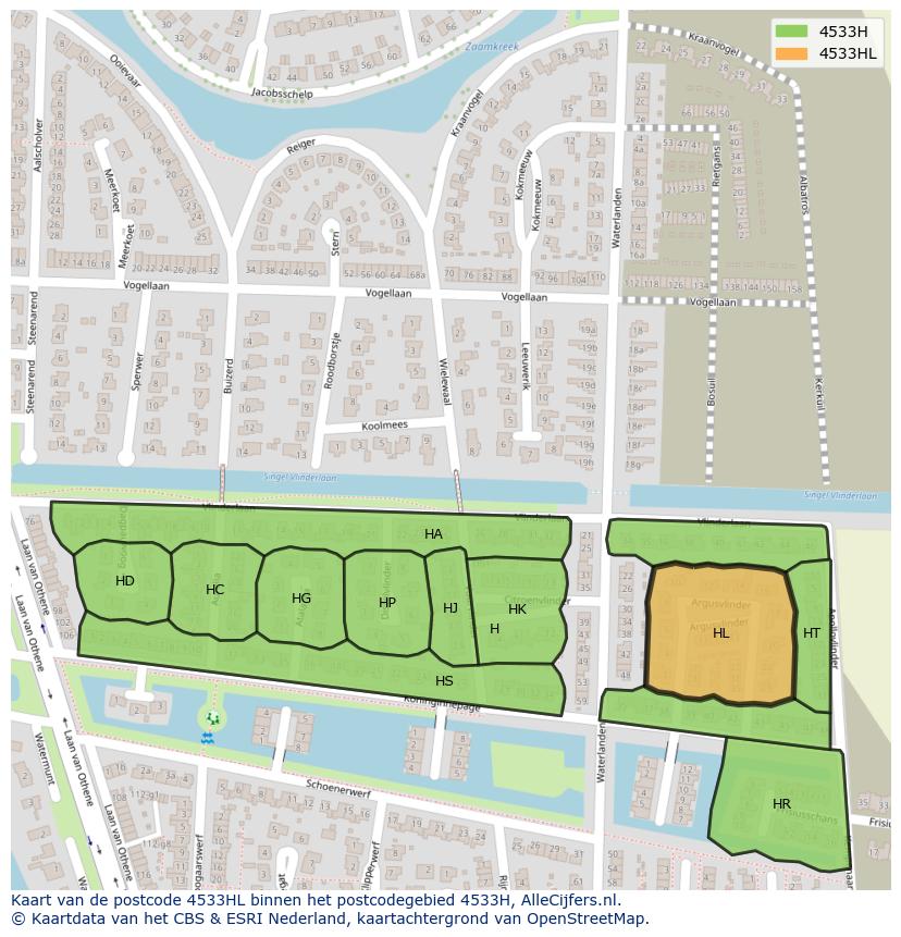 Afbeelding van het postcodegebied 4533 HL op de kaart.