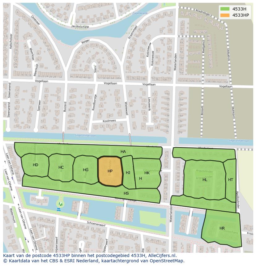 Afbeelding van het postcodegebied 4533 HP op de kaart.