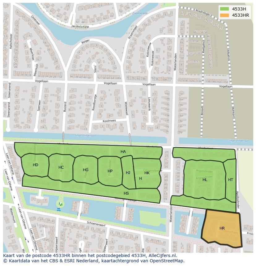 Afbeelding van het postcodegebied 4533 HR op de kaart.