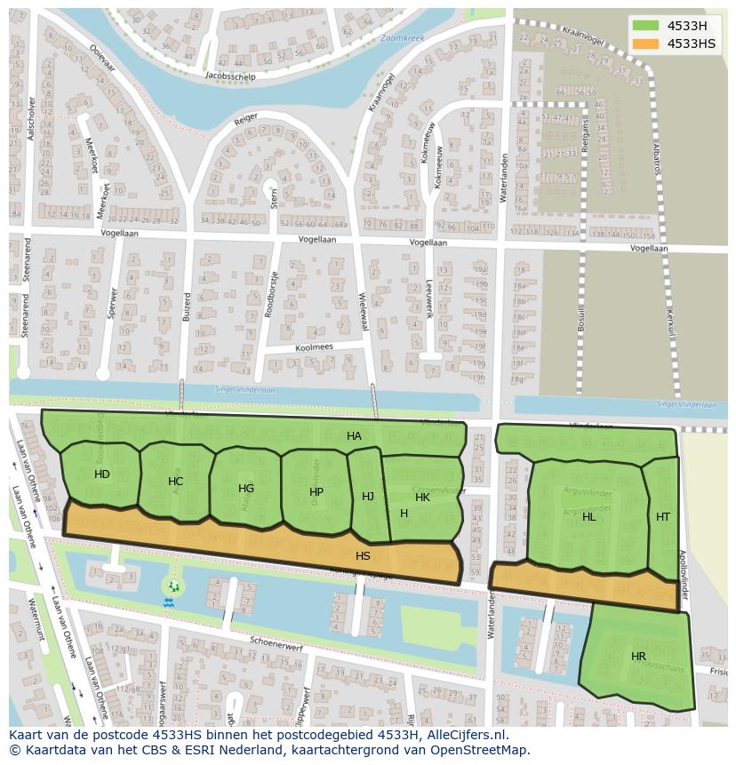 Afbeelding van het postcodegebied 4533 HS op de kaart.