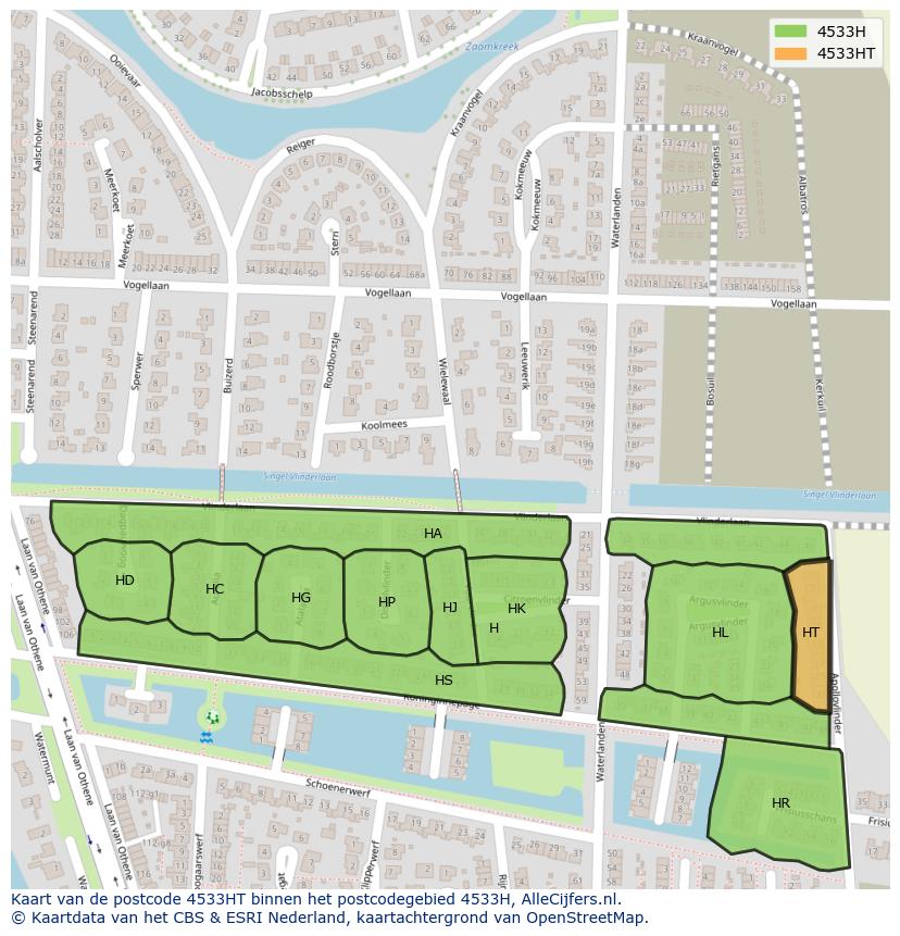 Afbeelding van het postcodegebied 4533 HT op de kaart.
