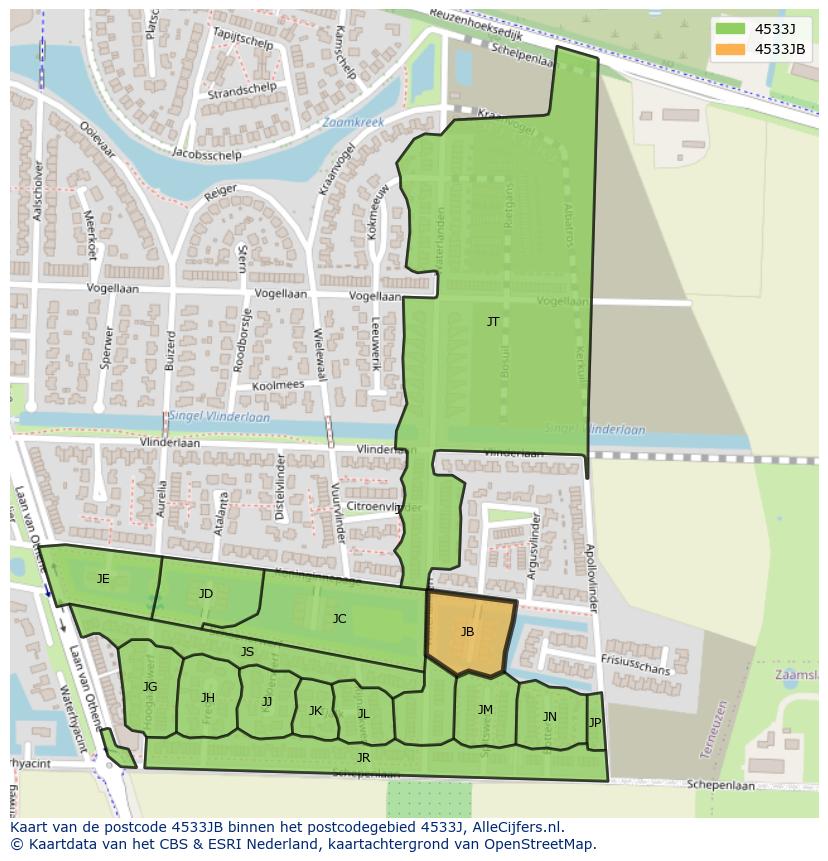 Afbeelding van het postcodegebied 4533 JB op de kaart.