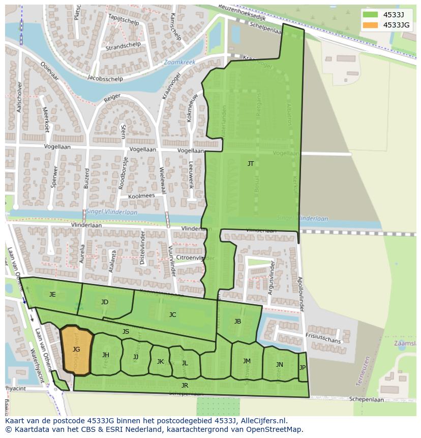 Afbeelding van het postcodegebied 4533 JG op de kaart.