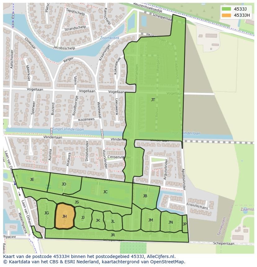Afbeelding van het postcodegebied 4533 JH op de kaart.