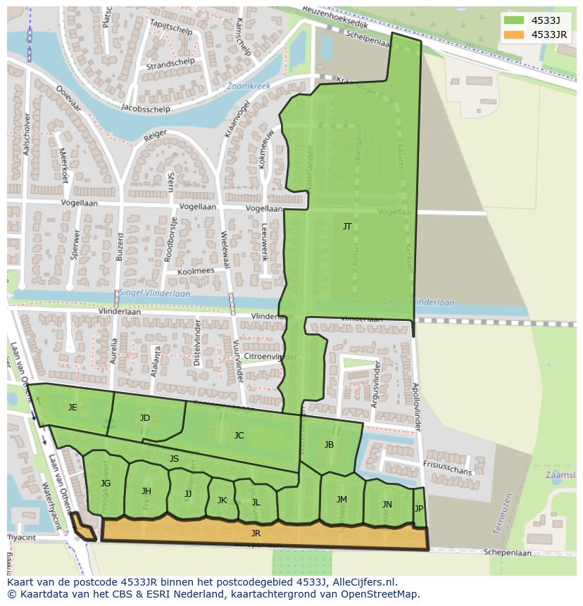 Afbeelding van het postcodegebied 4533 JR op de kaart.