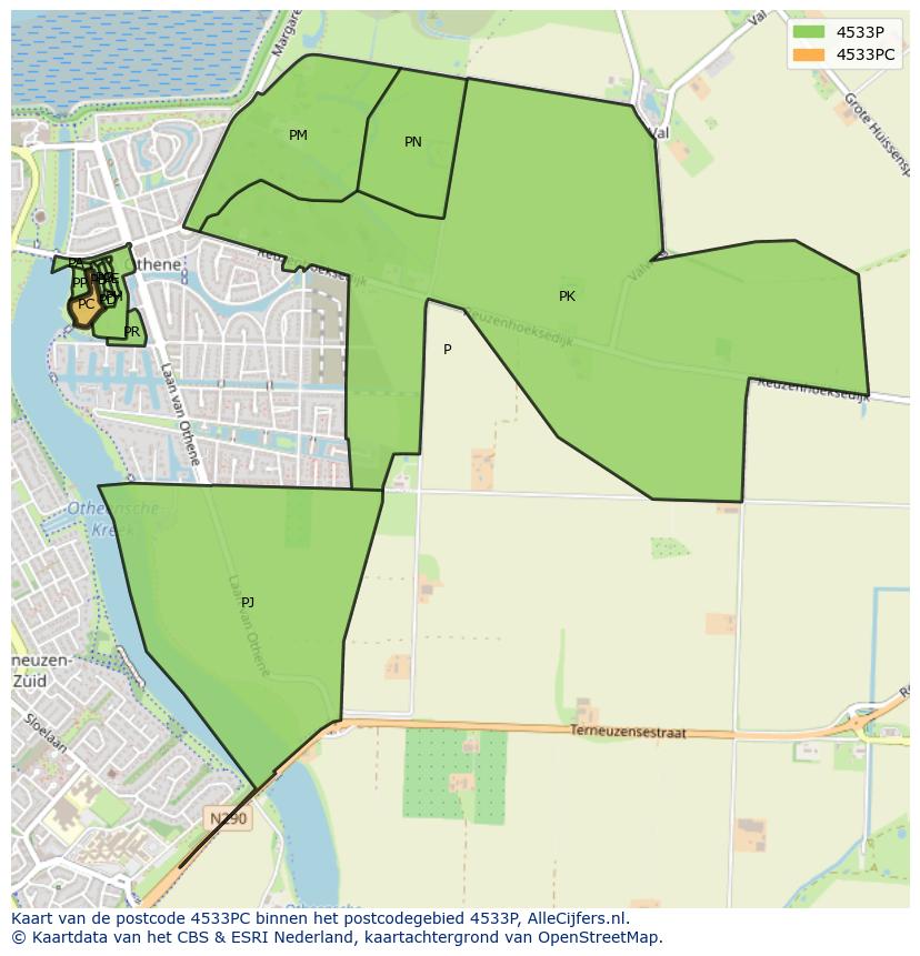 Afbeelding van het postcodegebied 4533 PC op de kaart.