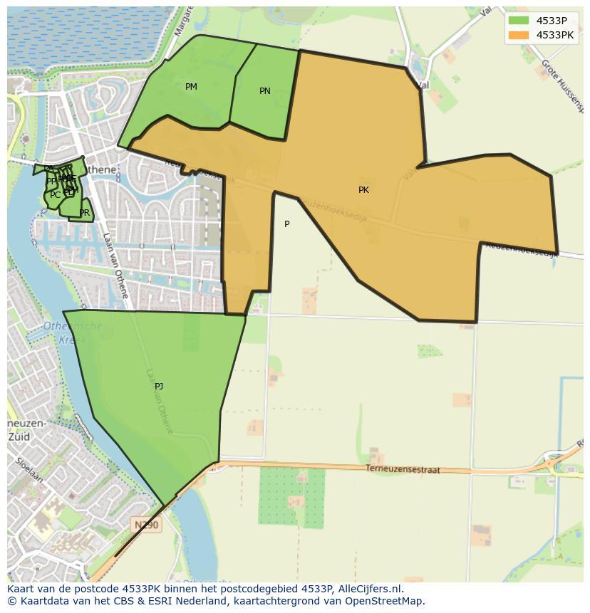 Afbeelding van het postcodegebied 4533 PK op de kaart.
