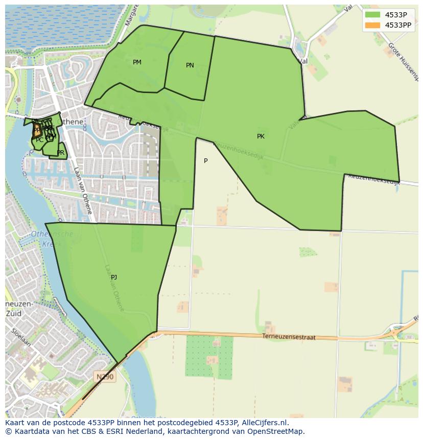 Afbeelding van het postcodegebied 4533 PP op de kaart.