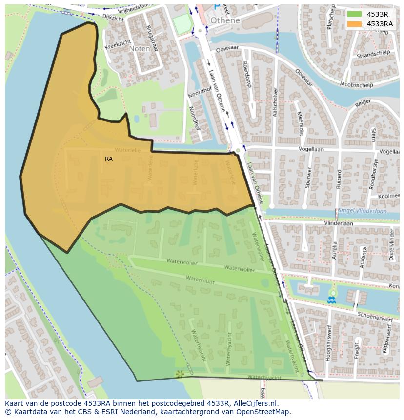 Afbeelding van het postcodegebied 4533 RA op de kaart.